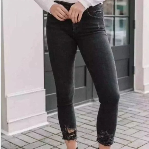 Agolde Denim - AGOLDE | High Waist 'Feel Good' Distressed Raw Hem Skinny Jeans Black | Size 29